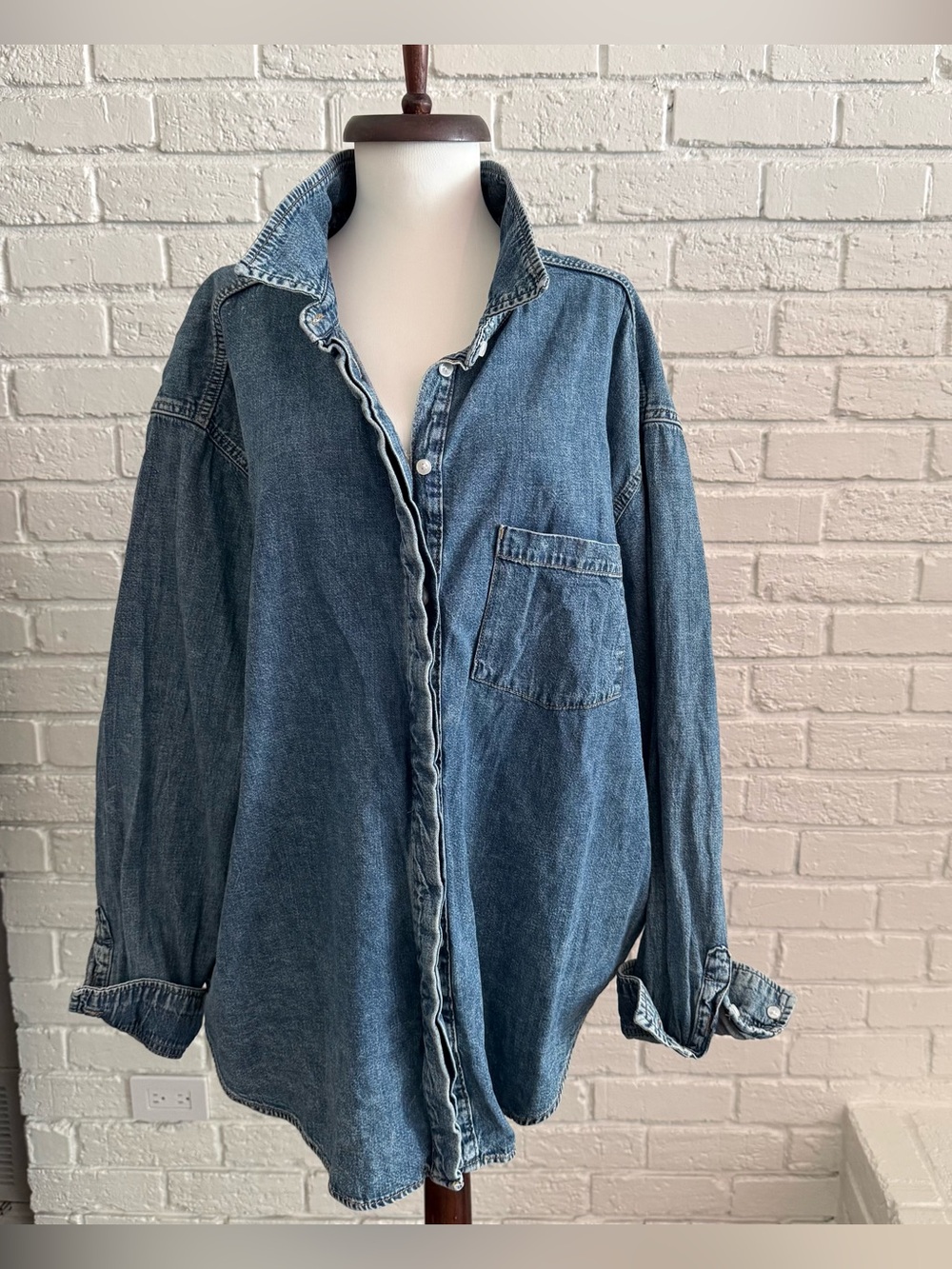 Good American Blue Denim Uniform Shirt